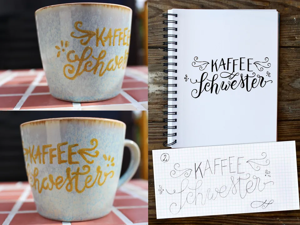Porzellan-Lettering mit Goldfarben