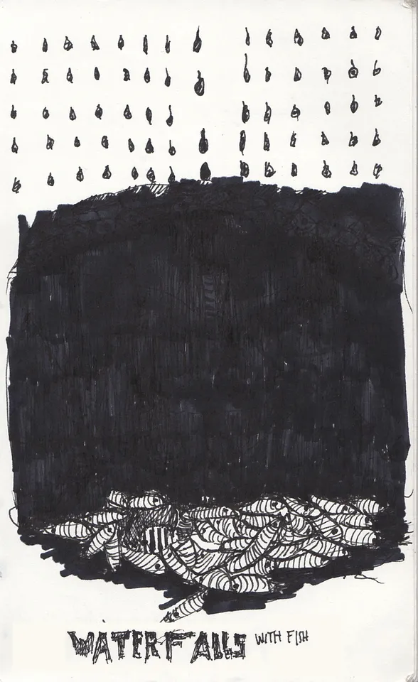 waterfall with fish