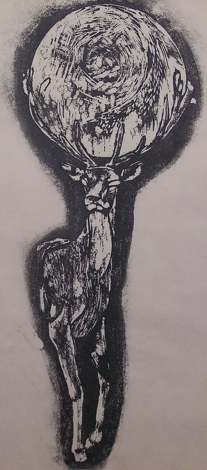 Hirsch und Kugel (Detail, aus Künstlerbuch STILLE LIEBE)