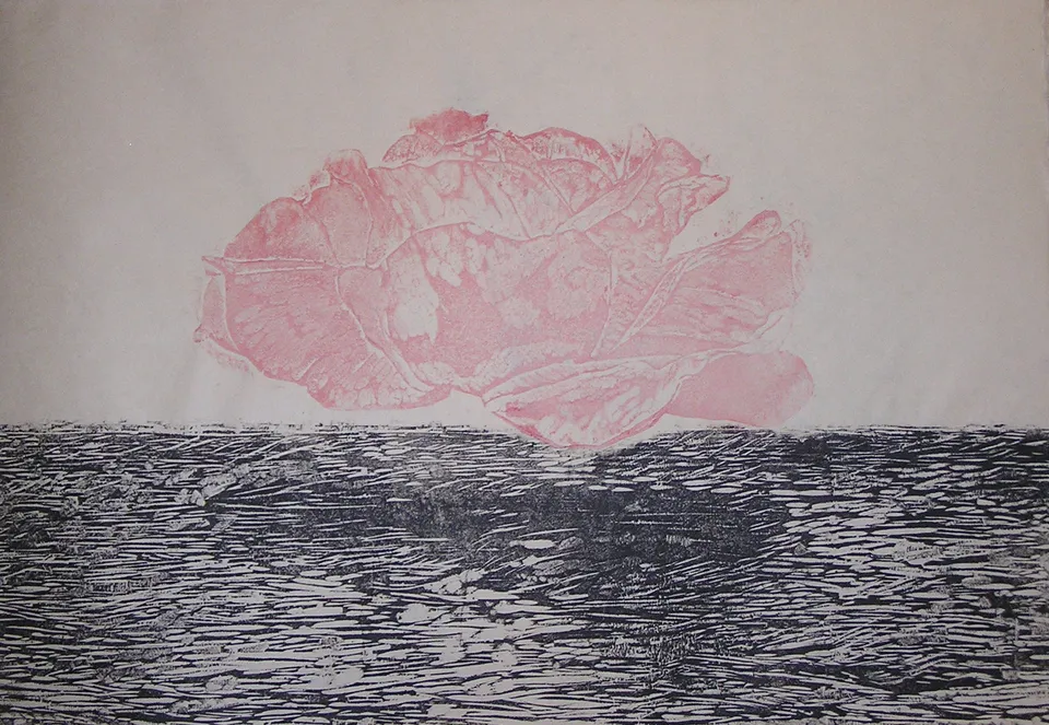 Rose über dem Meer der Ängste (aus Künstlerbuch STILLE LIEBE)