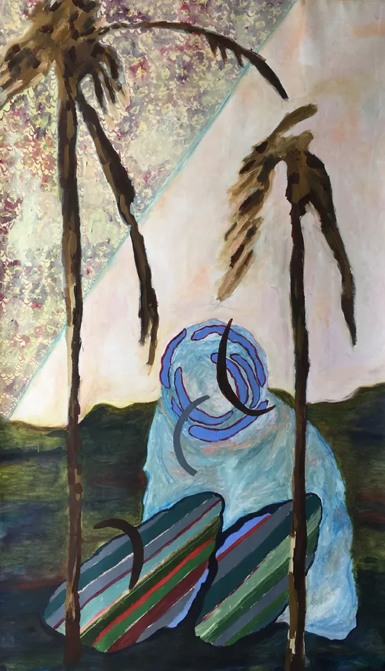 „In the shadows of trees", Öl auf Leinwand, 100×170 cm, 2017 © Hoa Luo