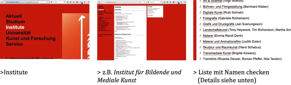 Beispiel „Die Angewandte" / Bildende Kunst, Screenshots: www.dieangewandte.at