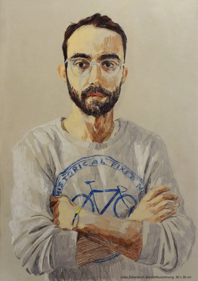 Julija Zaharijevic, Jovan, Buntstiftzeichnung, 50x35cm