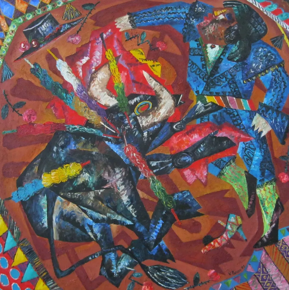 „Stierkampf", 1995, Öl, Sand auf Leinwand